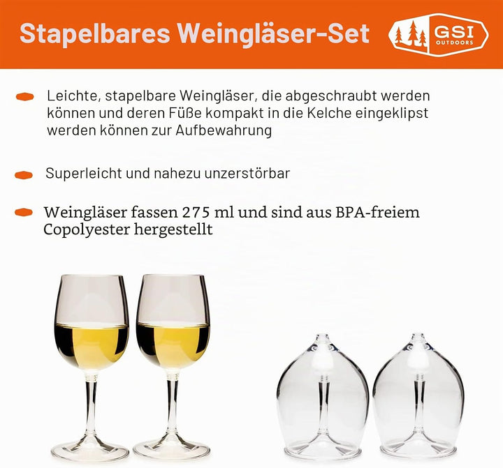 GSI Outdoors Nesting Weinglas-Set, Unisex, Erwachsene, mehrfarbig, Einheitsgrösse, 2 Stück (1er Pack