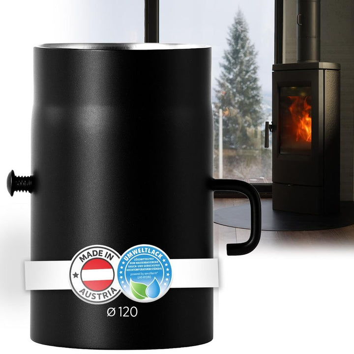 BERTRAMS Ofenrohr 120mm Ø 25 cm mit Drosselklappe Schwarz | Stahlrohr mit 20cm Einbaulänge | Feuerro