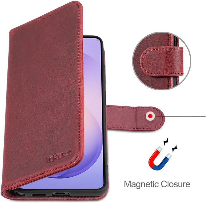 LENSUN Echtleder Handyhülle für Samsung Galaxy S26 Ultra, Hülle [Brieftasche][RFID Schutzhülle][Stan