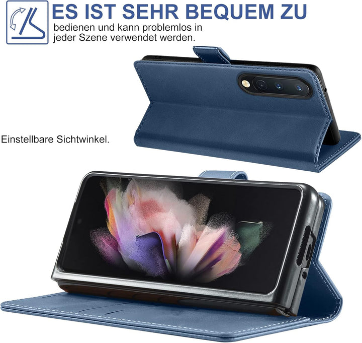 Handyhülle für Samsung Galaxy Z Fold 4 Hülle mit Schutzfolie, Standfunktion Kartenfach Wallet Premiu