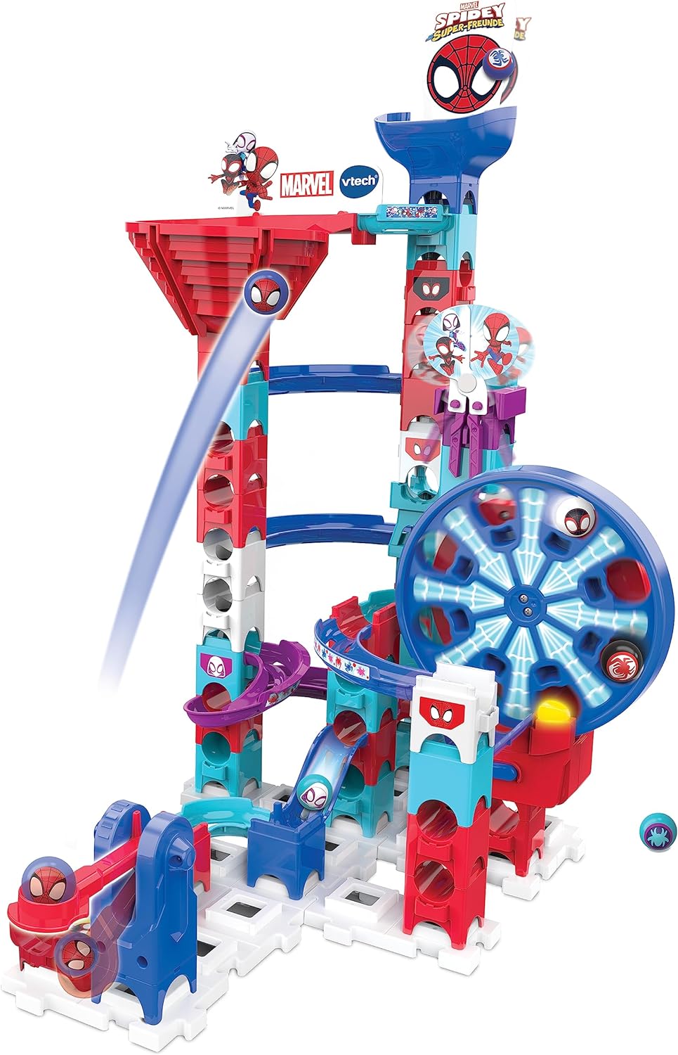 VTech Marble Rush - Spidey Super Spin Challenge SP300 E – Interaktive Murmelbahn mit spannenden Bahn
