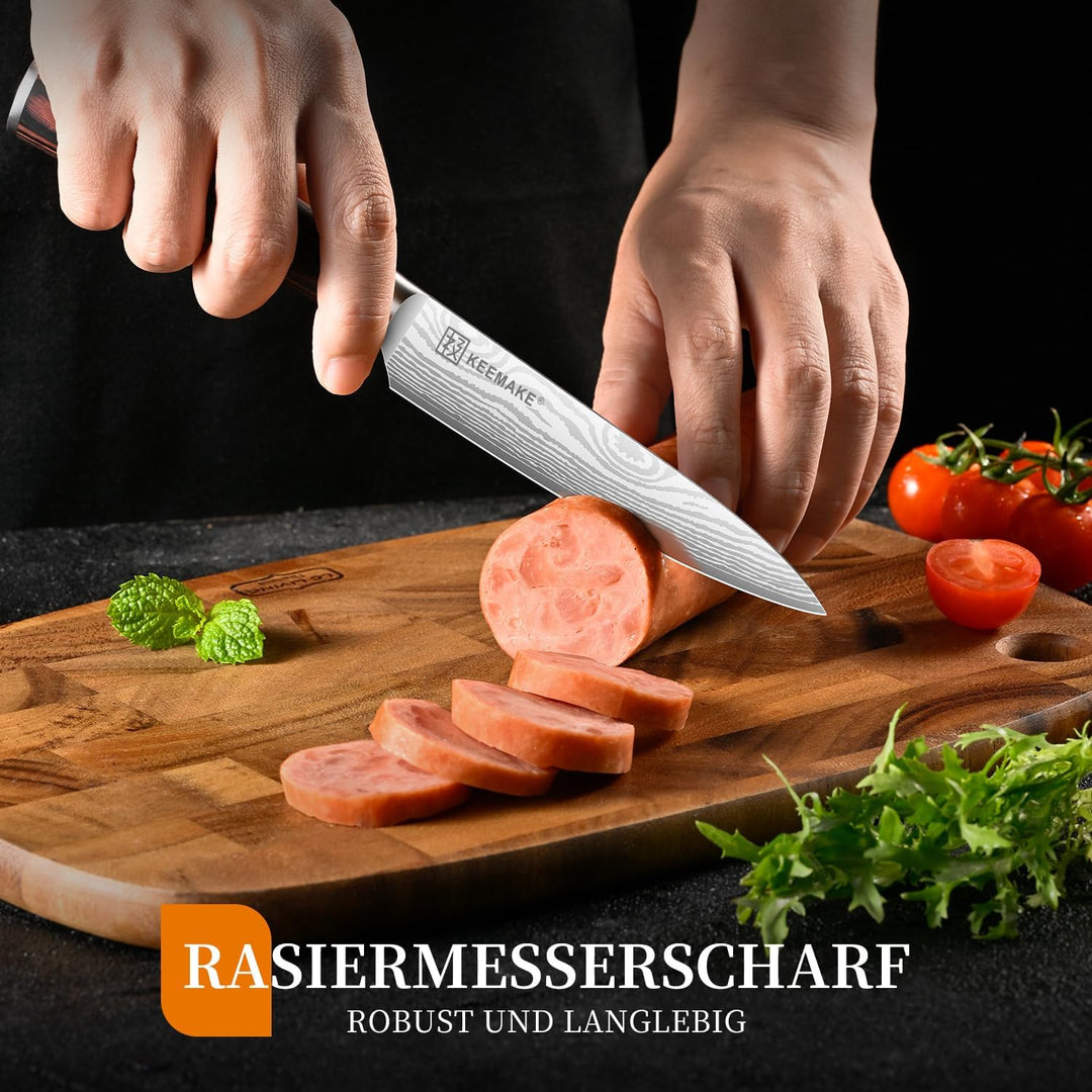 KEEMAKE Küchenmesser Klein Allzweckmesser, 13cm Scharf Gemüsemesser Kochmesser aus Edelstahl mit Kli