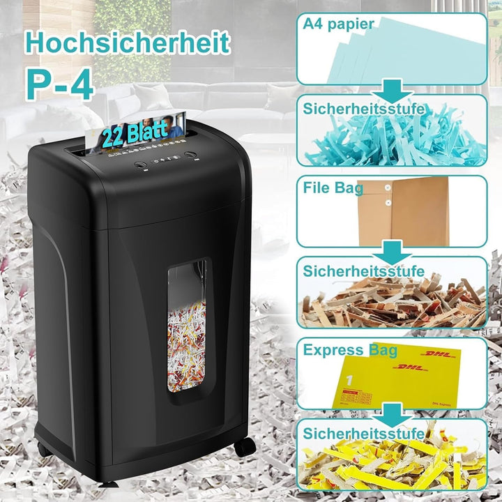 Woolsche Aktenvernichter, Aktenvernichter, 22-Blatt-Aktenvernichter mit hoher Sicherheitsstufe P-4,