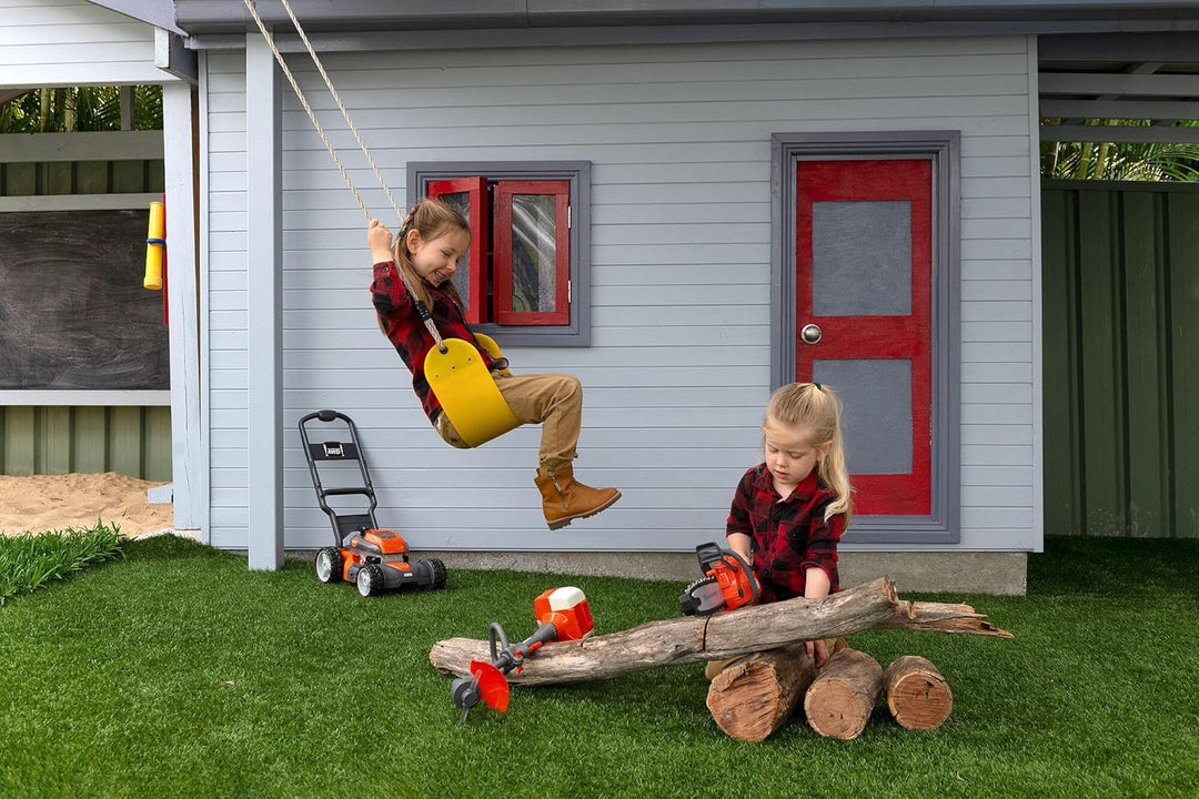 Husqvarna Spielzeug Rasenmäher – Kinder Rasenmäher mit Einschaltknopf, realistischen Motorgeräuschen