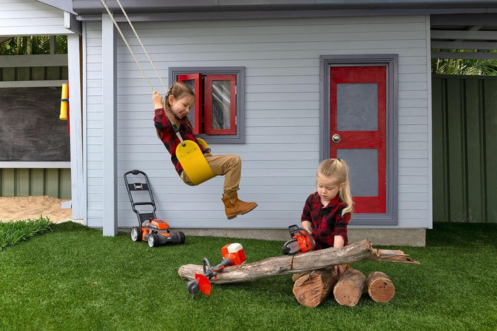 Husqvarna Spielzeug Rasenmäher – Kinder Rasenmäher mit Einschaltknopf, realistischen Motorgeräuschen