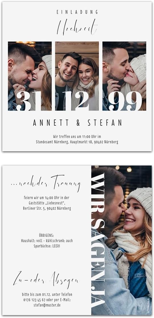 Kartenmachen.de Individuelle Foto Hochzeitseinladungen ab 10-100 Stück mit 4 eigenen Bildern und Tex