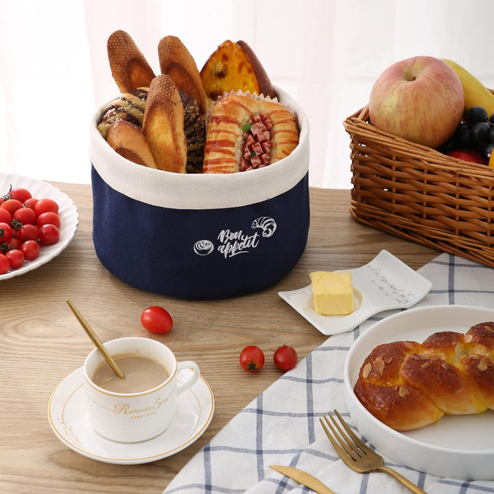 Brotkorb Stoff 2er-Set, Brötchenkorb, Baumwolle, in zwei verschiedenen Farben und Grössen, Rot / Bla