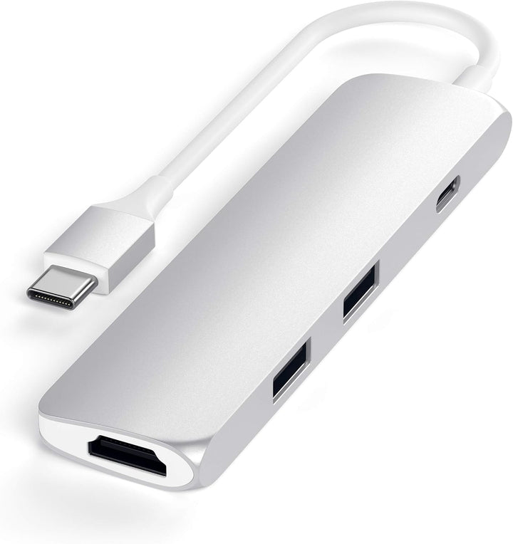 SATECHI Slim Type-C Multi-Port Adapter mit USB-C Pass-Through, 4K HDMI, USB 3.0 - Für M2/ M1 MacBook