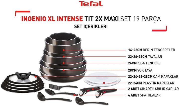 Tefal L15099 Ingenio Titanium 2X XL Intense Maxi Pfannen- und Topfset 19-teilig - 2100125500