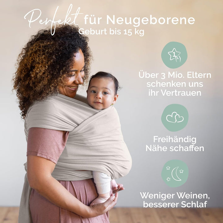 Boba Babytragetuch ab Geburt bis 15 kg - Kuschelweiches & Stützendes Baumwollfrottee, Tragetuch Baby