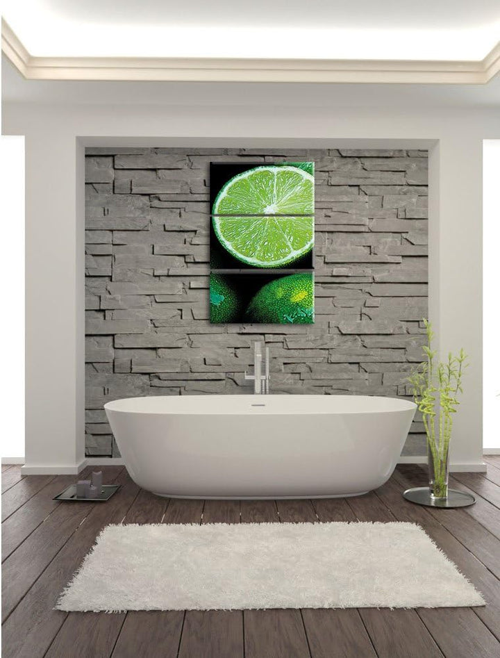 Pixxprint aufgeschnittene Limetten 3-Teiler Leinwandbild 120x80 Bild auf Leinwand