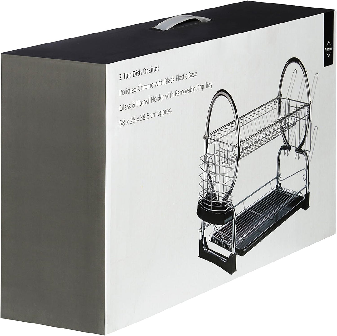 Premier Housewares 509585 2 Tier Dish Drainer, Chrom, 56 x 25 x 39 cm Schwarz, Schwarz