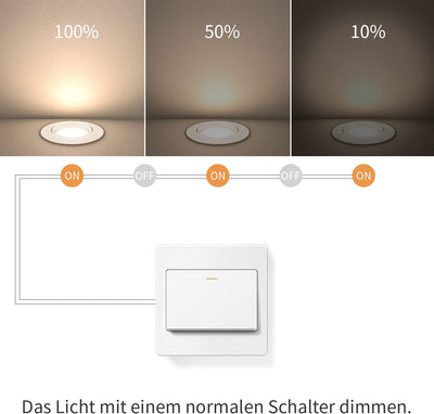 Unikcst Dimmbar LED Einbaustrahler 230V Weiss Ultra Flach Einbauleuchten Decke Rund Einbauspots Schw