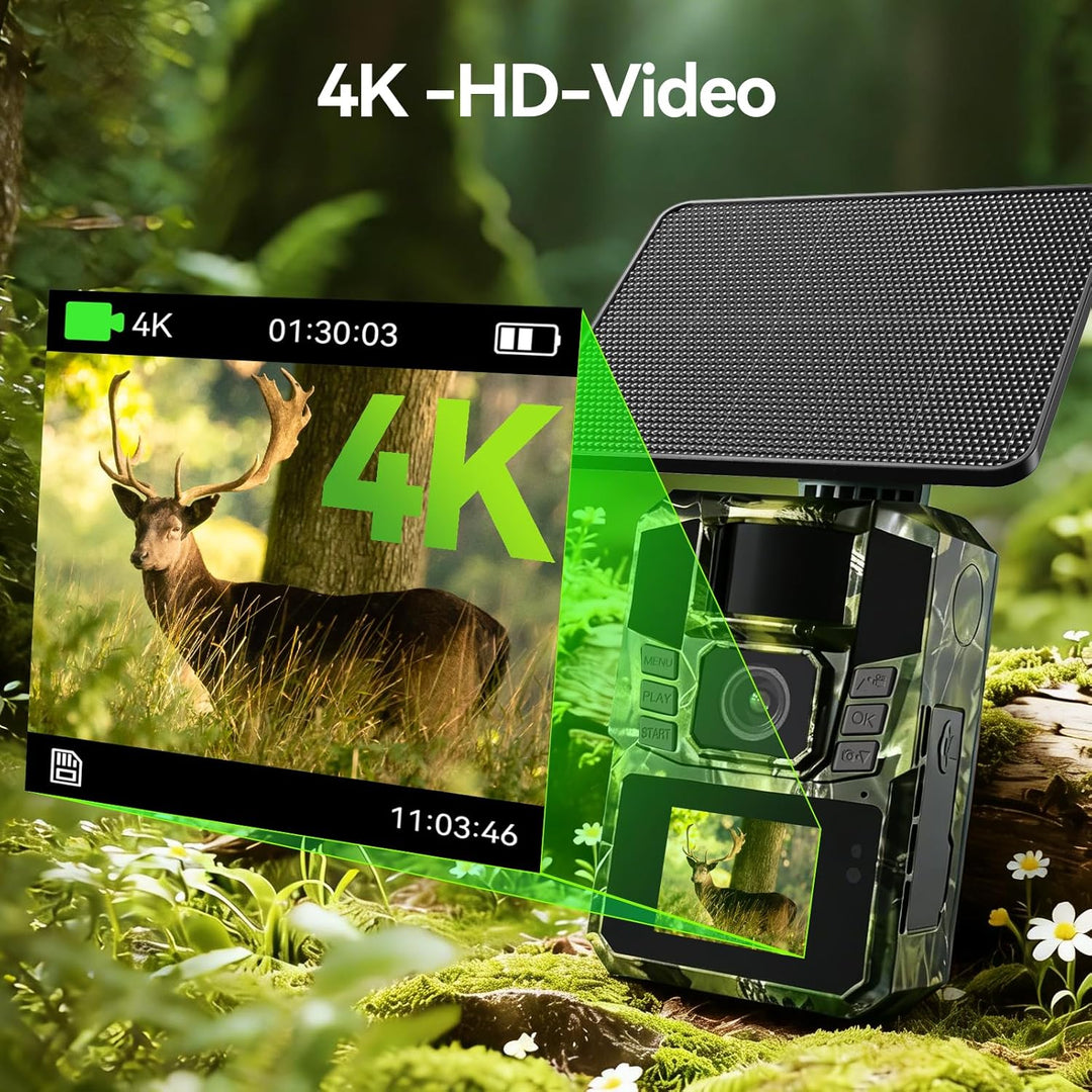 WLAN Solar Wildkamera 4K 48MP mit Handyübertragung APP, Wildtierkamera mit Nachtsicht Bewegungsmelde