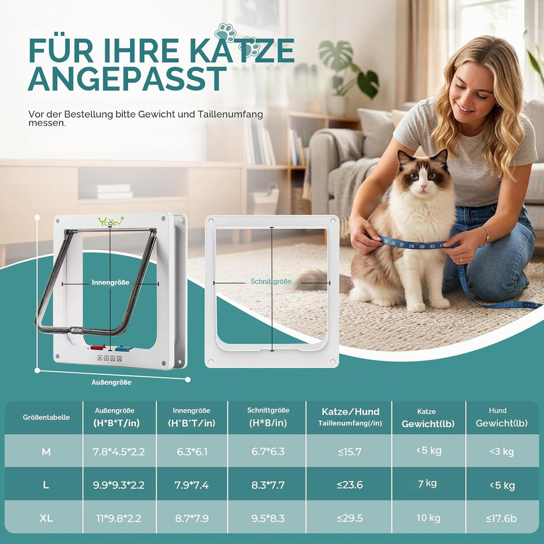 Ycozy Grosse Katzenklappe Haustiertür mit 4-Wege-Schloss Hundetür für Katzen und Kleine Hunde Katzen