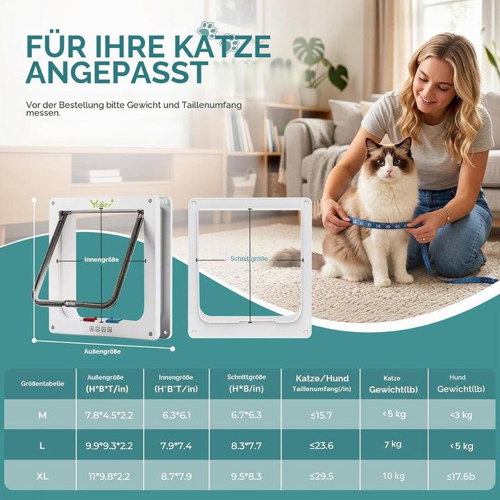 Ycozy XL Katzentür Aussengrösse 27.8 x 25cm 4 Wege Verriegelung Indoor Haustier Tür für Innen Aussen