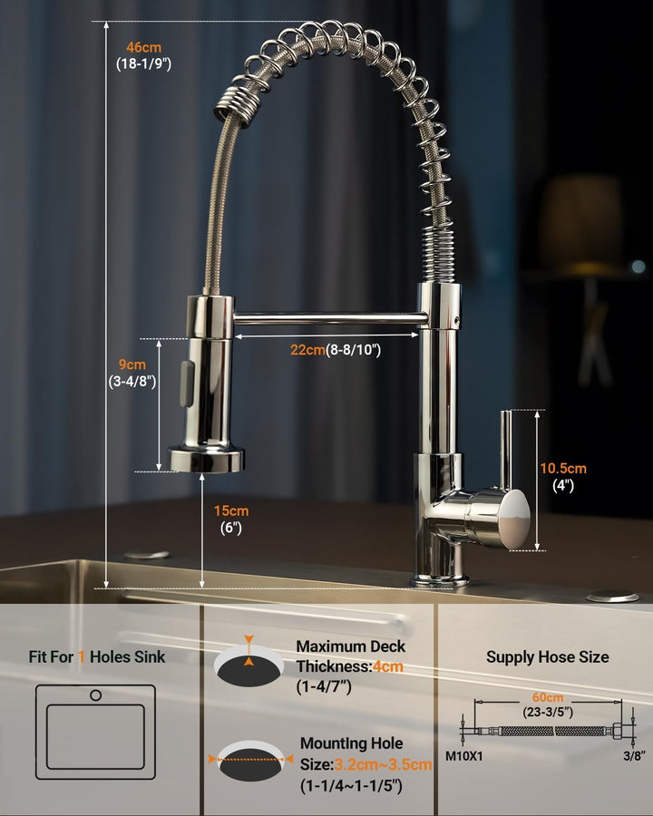 APPASO Wasserhahn Küche, Küchenarmatur Hochdruck mit Brause, Mischbatterie Küche mit 2 Strahlarten,