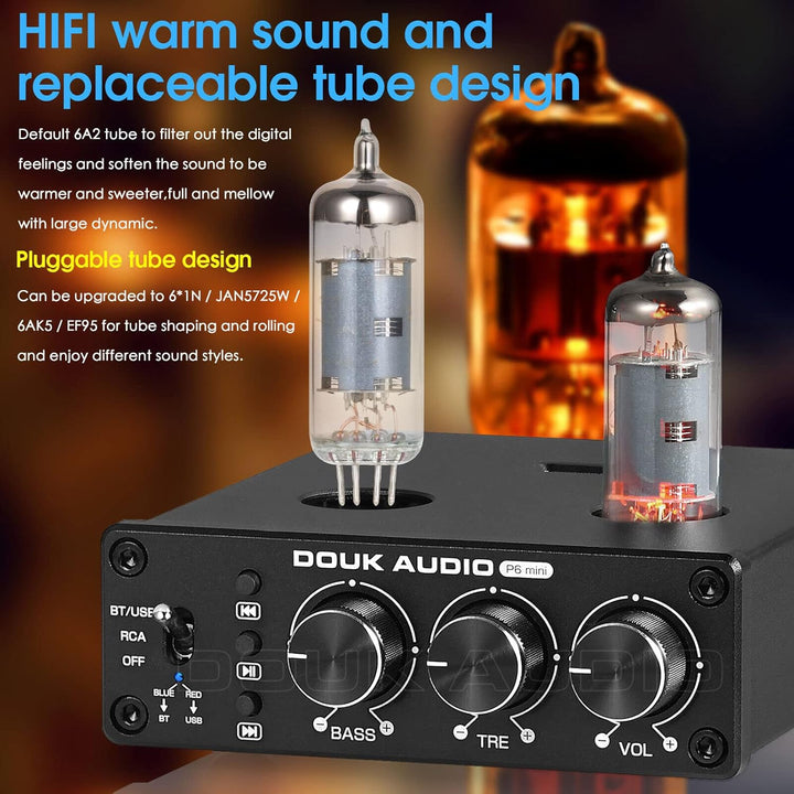 Douk Audio P6-mini HiFi Bluetooth Röhrenvorverstärker Mini Stereo Valve Vorverstärker Tube Preamp mi