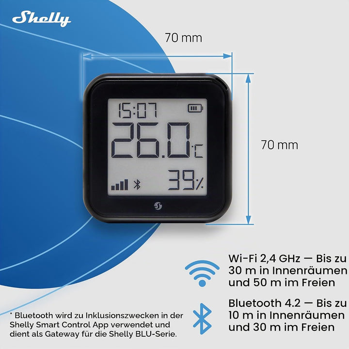 Shelly AZ H&amp;T Schwarz, WLAN Smart Temperatur- und Feuchtigkeitssensor, Schnelle Verbindung mit Alexa