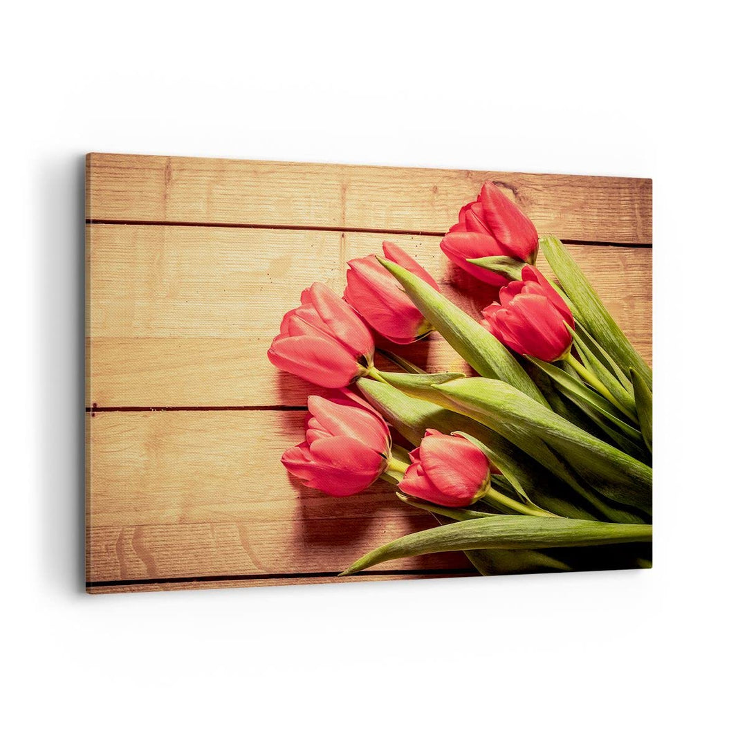 Bilder auf Leinwand 100x70cm Leinwandbild Tulpen Blumenstrauss Sommer Garten Gross Wanddeko Bild Sch