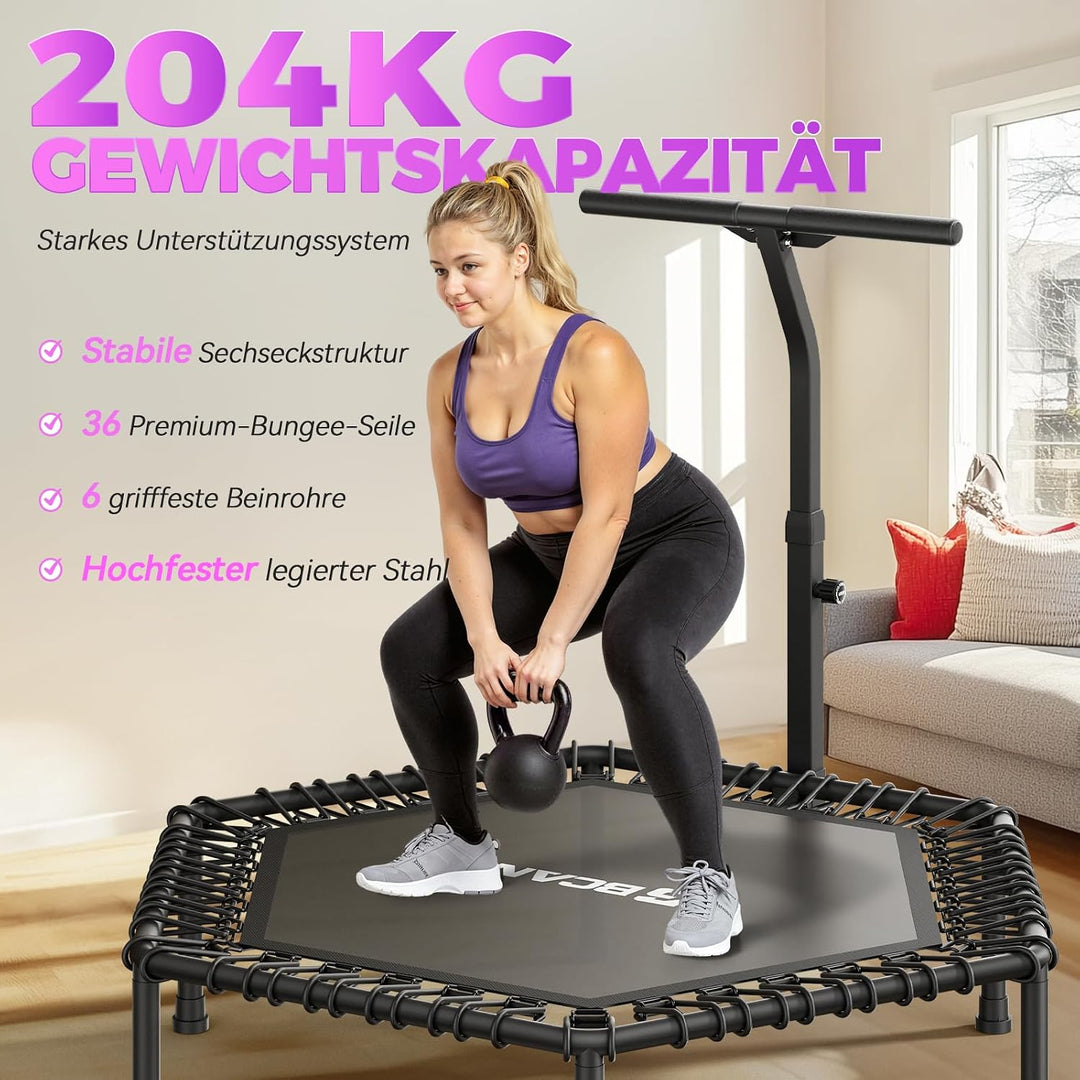 BCAN Fitness Trampolin Indoor Ø 122/130 cm, Trampolin Erwachsene bis 250 kg, Bodentrampolin mit vers