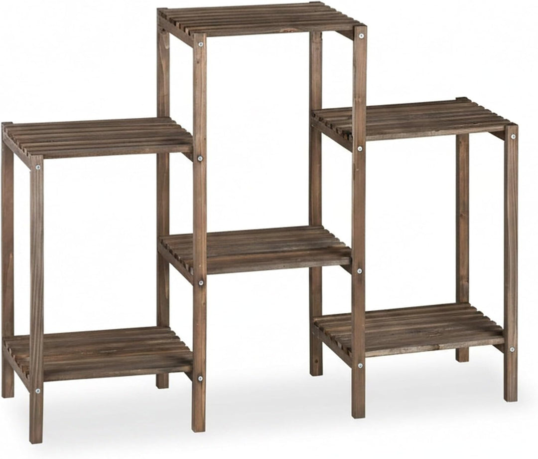 Relaxdays Blumentreppe Holz, Shabby, Innenbereich, Wohnzimmer, Pflanzenregal stehend, 6 Ablagen, HBT