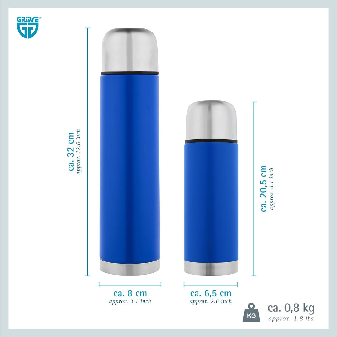 GRÄWE Thermoflaschen Set, 2-teilig, Edelstahl Trinkflasche, Outdoor Thermoskanne, Isolierflasche für