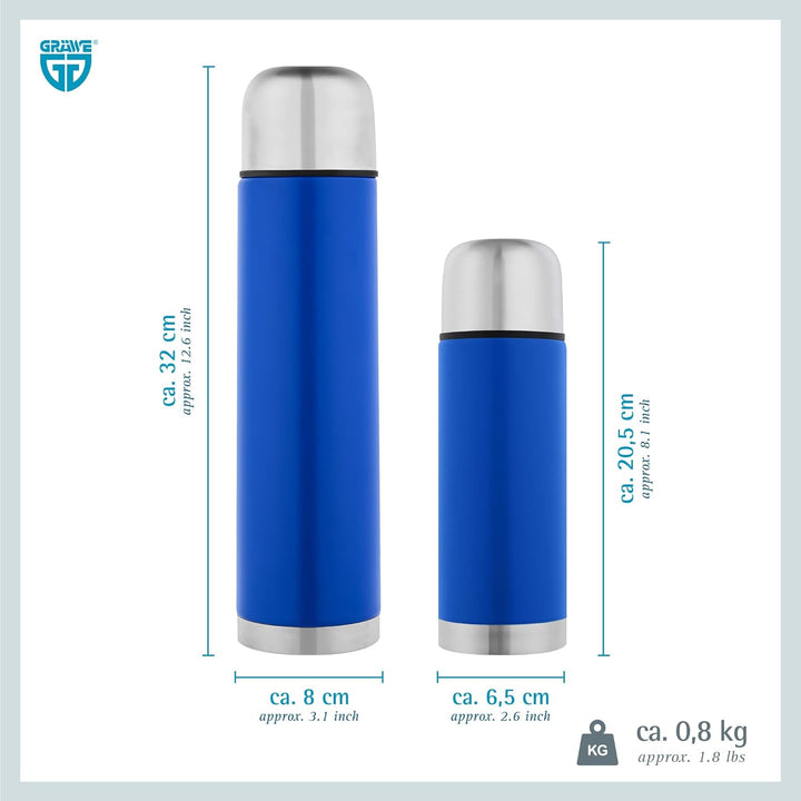 GRÄWE Thermoflaschen Set, 2-teilig, Edelstahl Trinkflasche, Outdoor Thermoskanne, Isolierflasche für