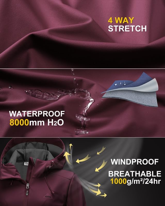 33,000ft Damen Softshelljacke Wasserdichte Winddichte Funktionsjacke Atmungsaktive Übergangsjacke Le