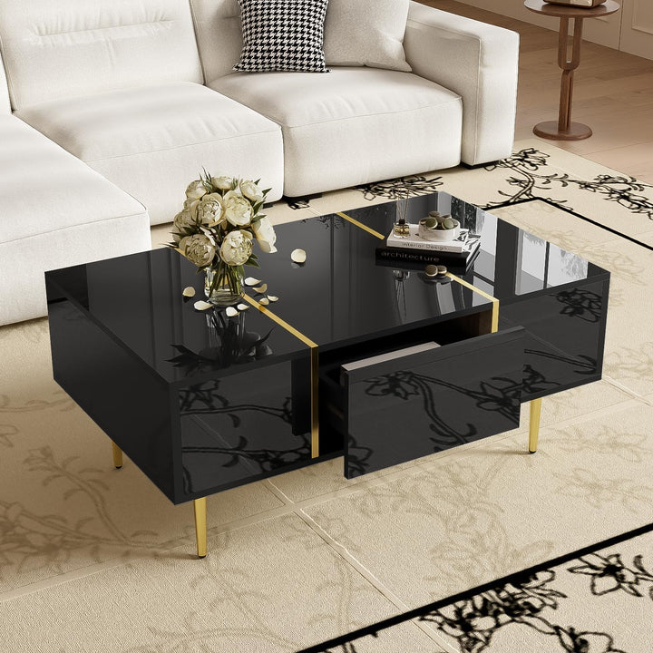 BTM Moderner Couchtisch in Schwarz mit Hochglanz und 2 Schubladen, 100 cm (L) x 60 cm (B) x 41,5 cm