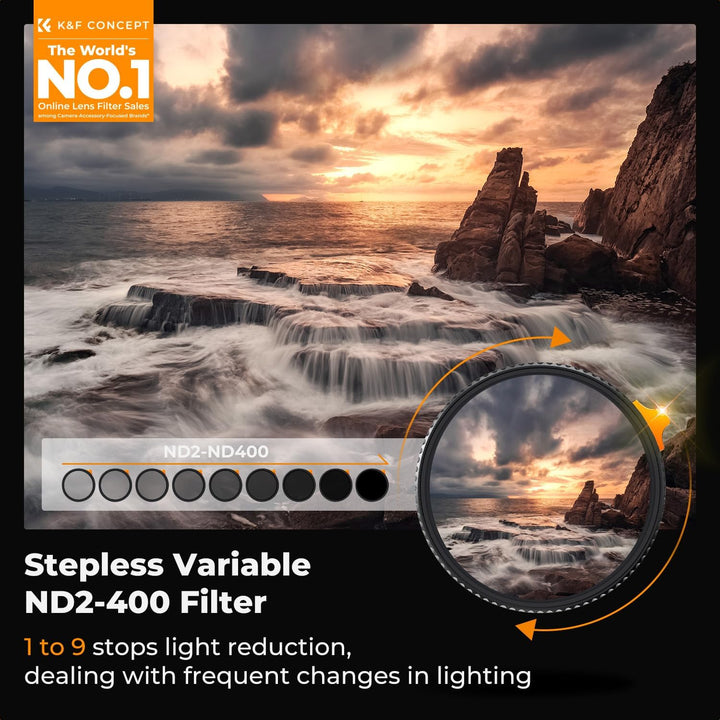 K&F Concept Nano-X 49mm ND Filter Variabler Graufilter ND2-400 (1-9 Stop) Vario ND Filter mit Filter