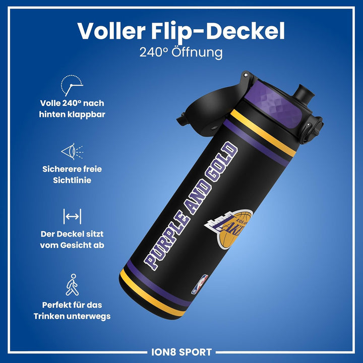 ion8 NBA Los Angeles Lakers Trinkflasche, 500 ml, Auslaufsicher, Einhandöffnung, Sichere Verriegelun