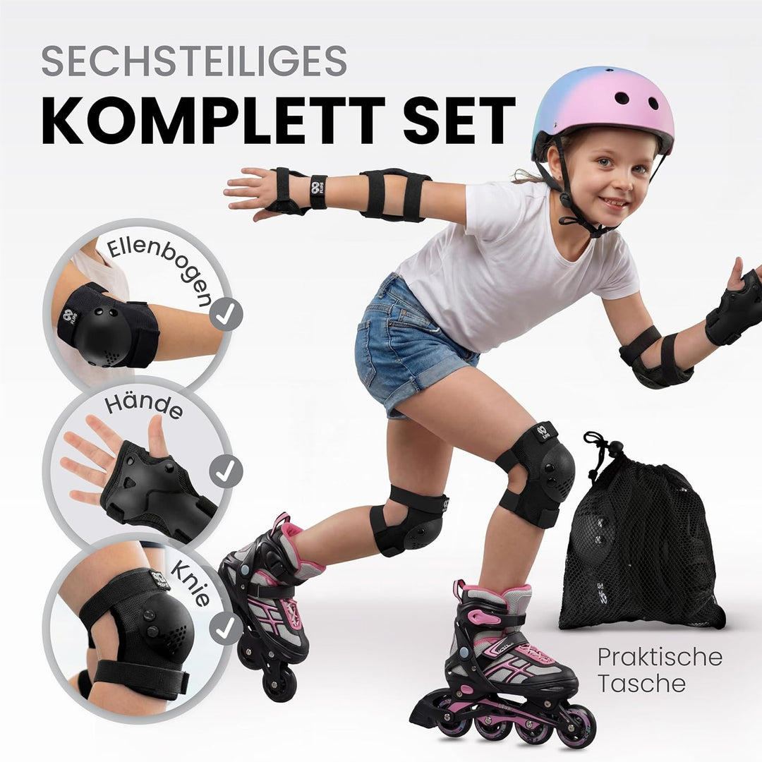 Schützer Inliner Kinder Set 3-12 Jahre [6er Set] mit Knieschoner, Ellenbogenschoner und Handschoner