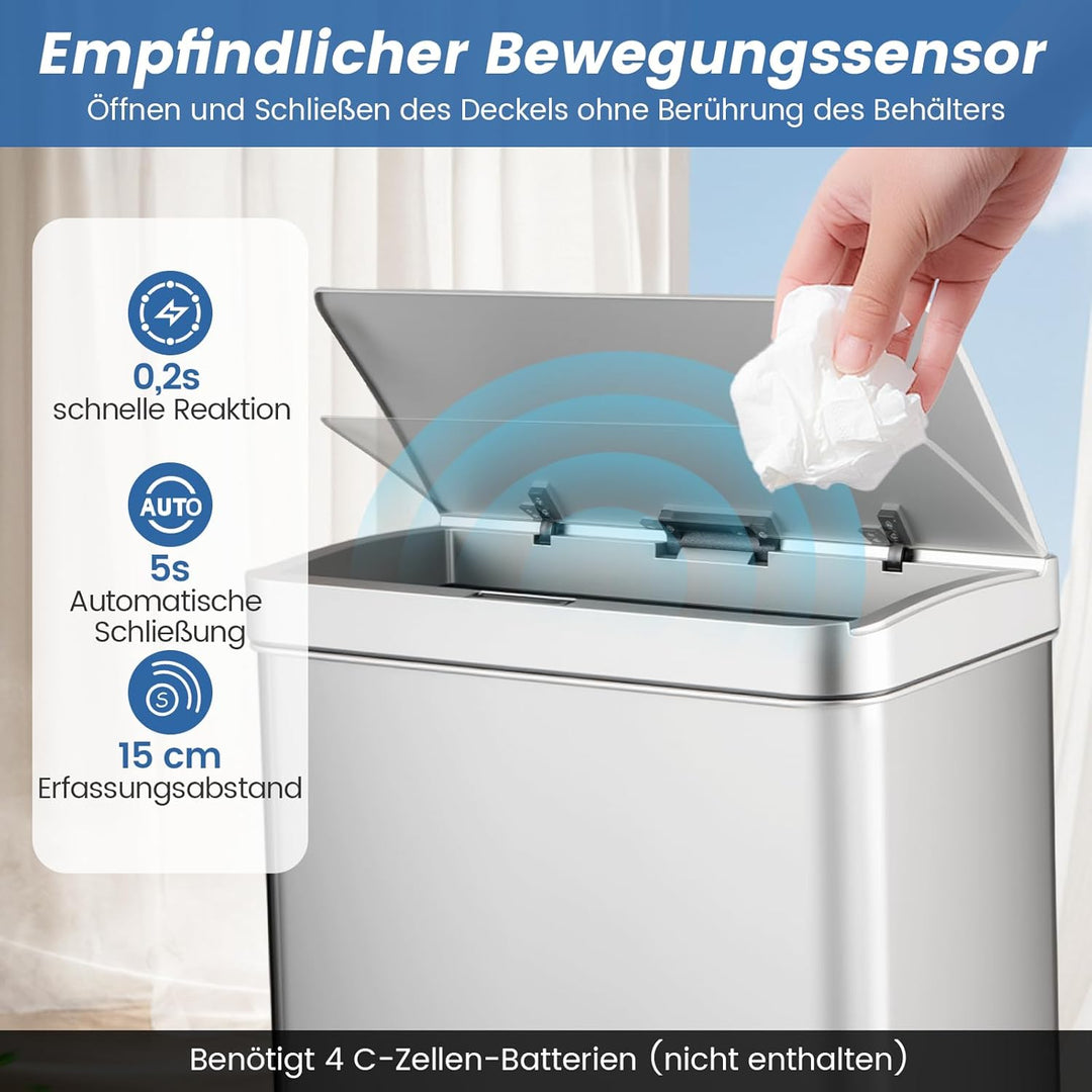 COSTWAY Mülleimer 3 Fächer, 56L Mülltrennsystem inkl. 2 ausnehmbaren Abfallbehältern, 2 x 10L + 36 L