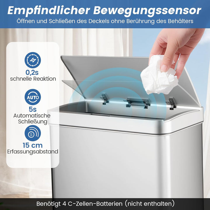 COSTWAY Mülleimer 3 Fächer, 56L Mülltrennsystem inkl. 2 ausnehmbaren Abfallbehältern, 2 x 10L + 36 L