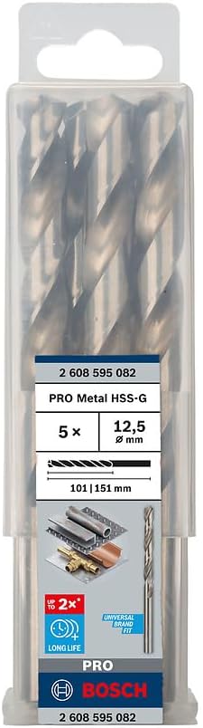 Bosch Professional Metallbohrer HSS-G geschliffen (5 Stück, Ø 12,5 mm) Durchmesser: 12.5/Gesamtlänge