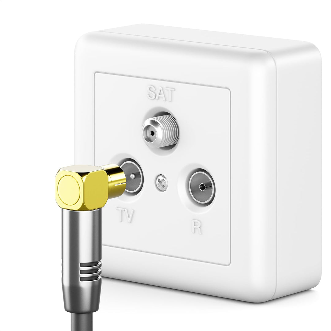 deleyCON 15m TV Antennenkabel HDTV Full HD - 1x gewinkelt - Koaxialkabel - TV-Stecker (gerade) zu TV