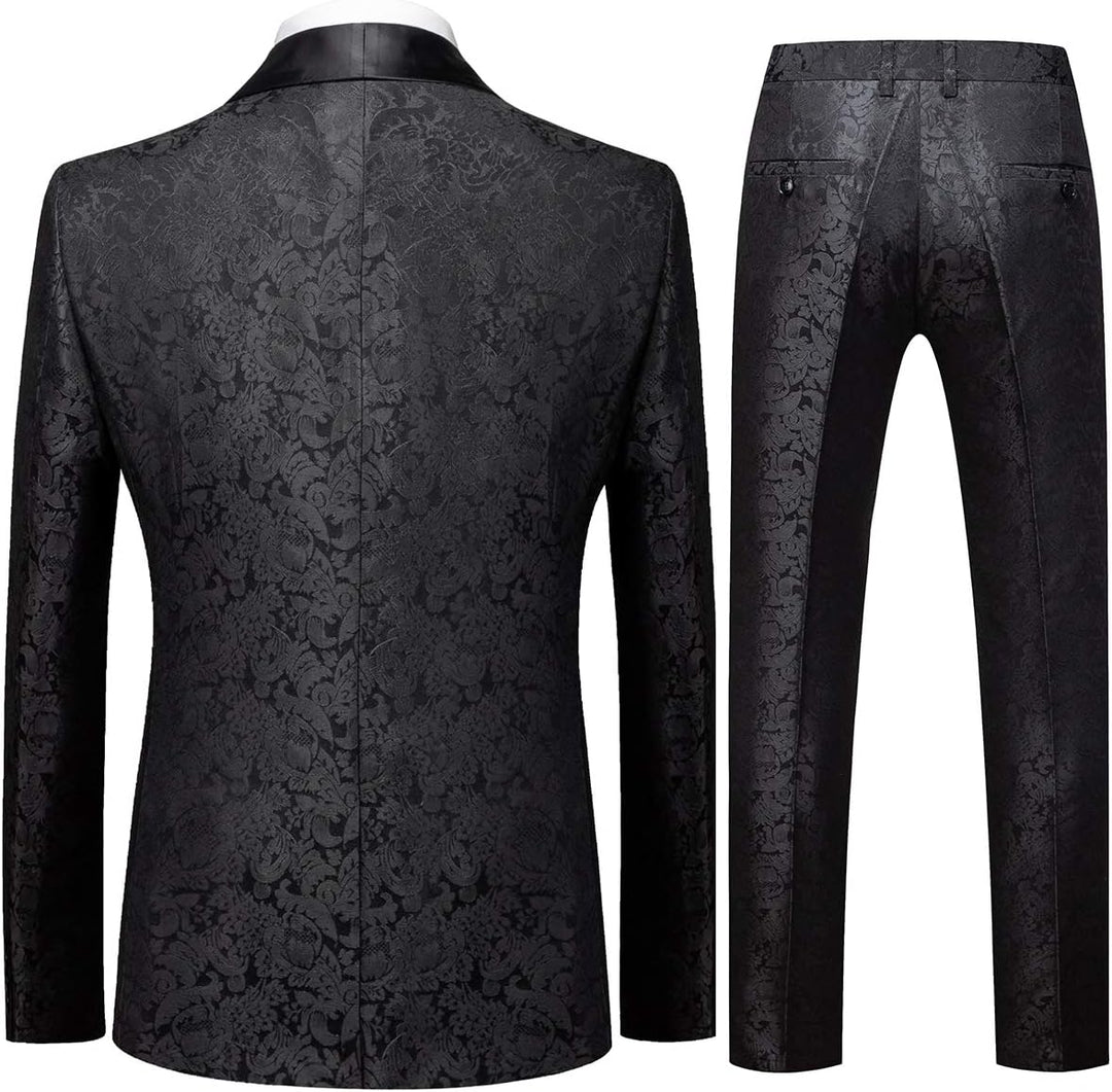 Anzug Herren 3-Teillig mit Schalkragen Muster Hochzeit Formell Business Smoking Jacke Weste und Hose