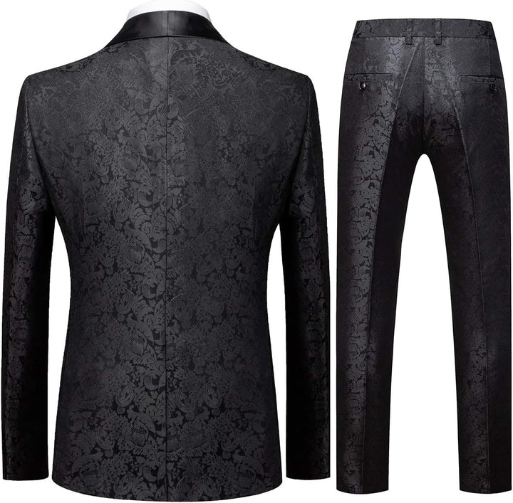 Anzug Herren 3-Teillig mit Schalkragen Muster Hochzeit Formell Business Smoking Jacke Weste und Hose