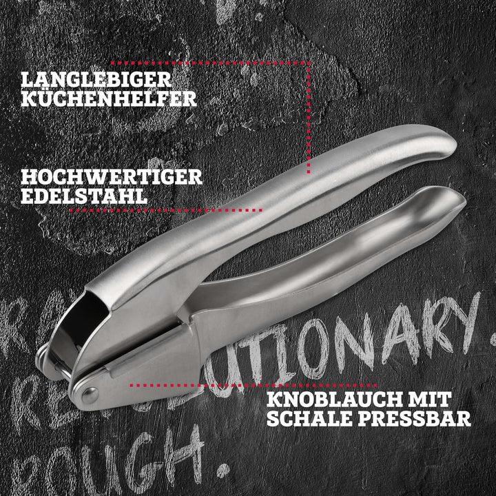 FMprofessional Edelstahl Knoblauchpresse – Professionelle Qualität für müheloses Pressen, langlebig