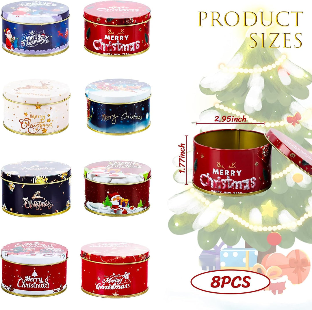 8Pcs Weihnachten Blechdose mit Deckel, Mini Weihnachtskeksdosen, Weihnachten Mini Aufbewahrungsdosen