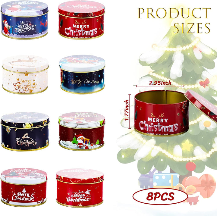 8Pcs Weihnachten Blechdose mit Deckel, Mini Weihnachtskeksdosen, Weihnachten Mini Aufbewahrungsdosen