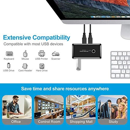 JSER KVM USB 2.0 oder USB 3.0 Switch Selector 2 Port PCs Sharing 4 Geräte für Tastatur Maus Scanner