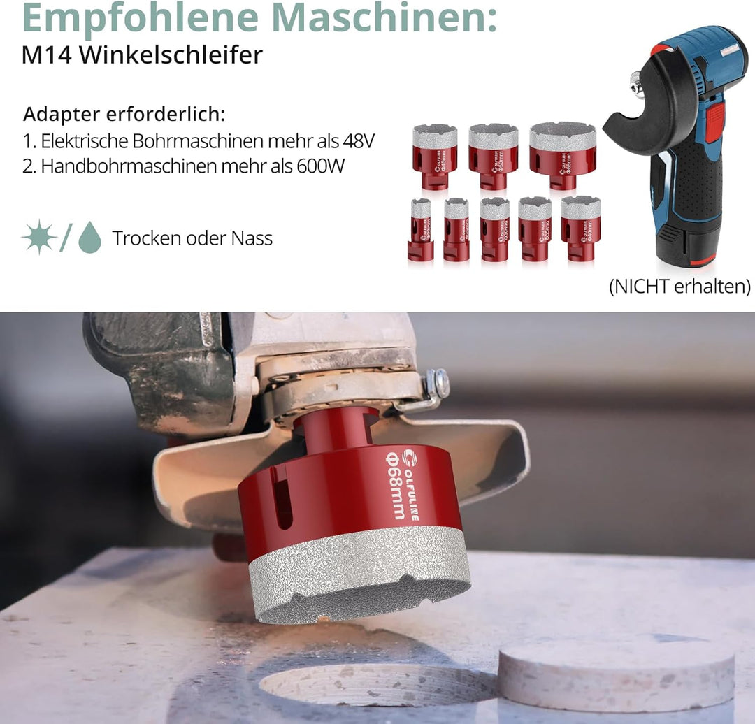 COLFULINE 8PCS Diamantbohrer Set Lochsäge Bohrkrone 20/25/30/35/40/45/50/68 mm Fliesenbohrer Glasboh