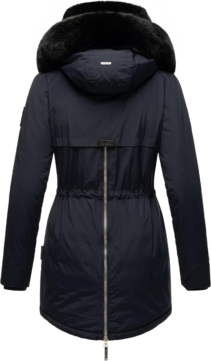 Navahoo Damen Warmer Winterparka mit doppelter Kunstpelz-Kapuze Sweety Deluxe XS-XXL S Blau, S Blau