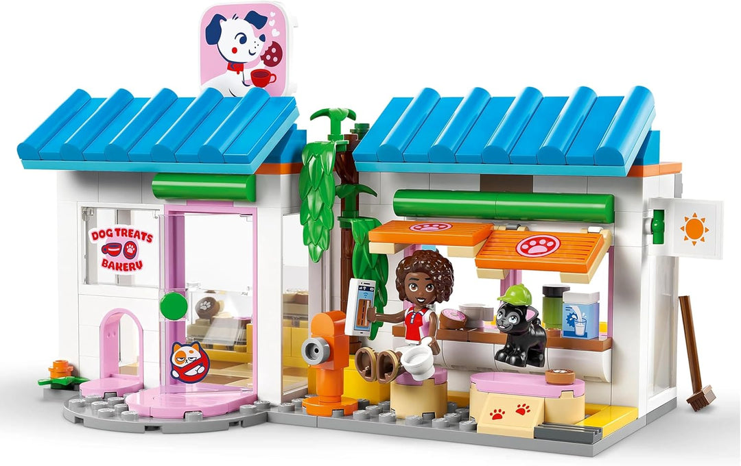 LEGO Friends Hundekuchenbäckerei - Kinder Einkaufsladen mit 2 Mini Puppen, 4 Tierfiguren, Tiertraget