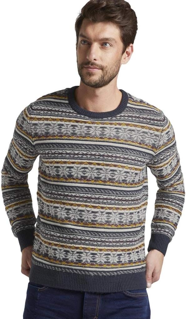 TOM TAILOR Herren Pullover &amp; Strickjacken winterlicher Jacquard-Pullover Blue Jacquard,XL,20841,6000