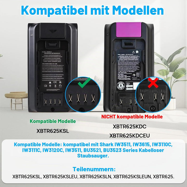 21,6V 3000mAh XBTR625KSLN Batterie Kompatibel mit Shark IW3511, IW3615, IW3110C, IW3111C, IW3120C, I