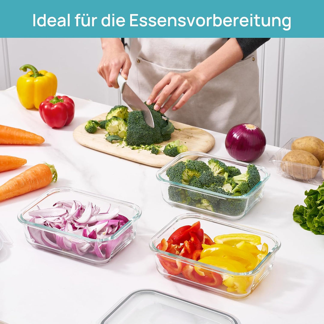 Vtopmart 3er-Pack Meal Prep Boxen Glas, 1035 ML Mealprepboxen für die Essensvorbereitung, Luftdicht
