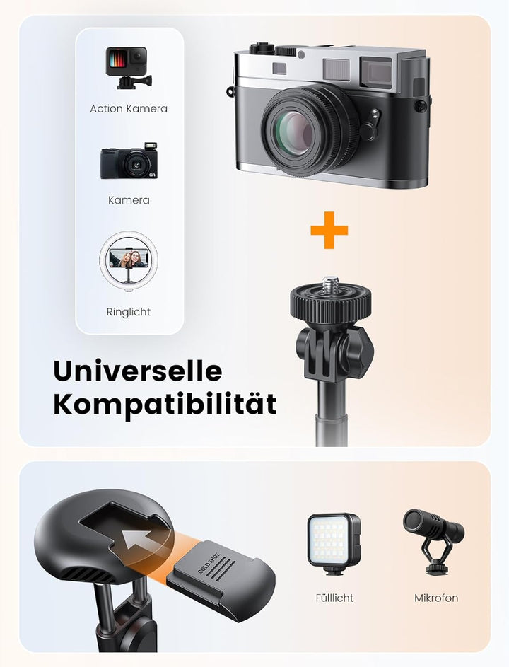 Handy Stativ für Phone Kamera, NT79 180cm Kompakt Foto Videokits Stabil Selfie Stick Handystativhalt